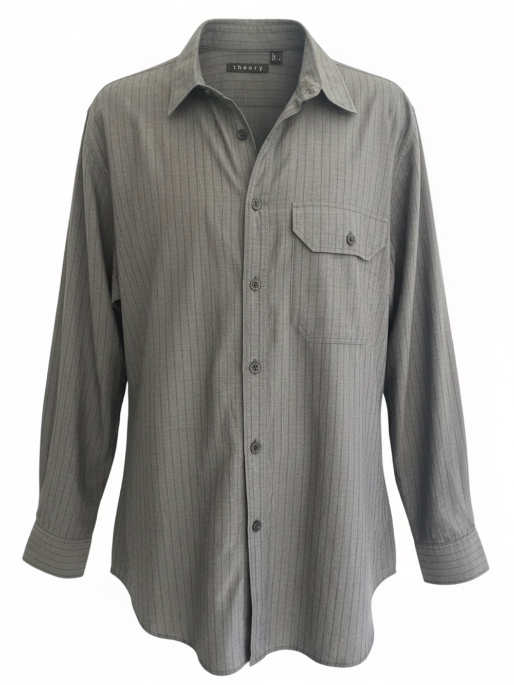 Theory Men's Gray Pinstripe Button-Down Shirt